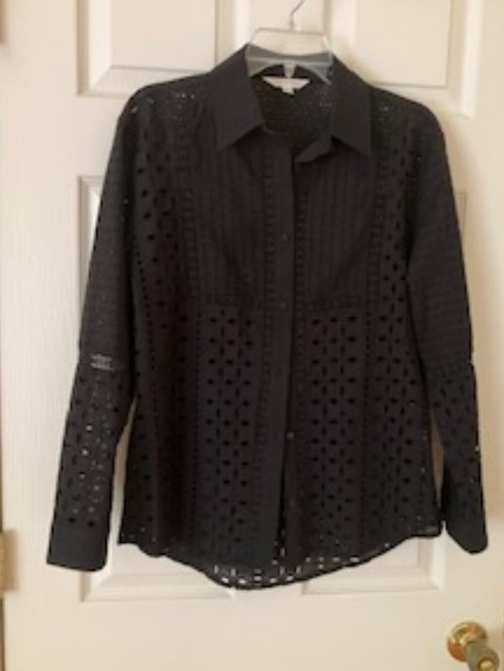 ADIVA Black Cutout 100% Cotton Button Front Top, Size M